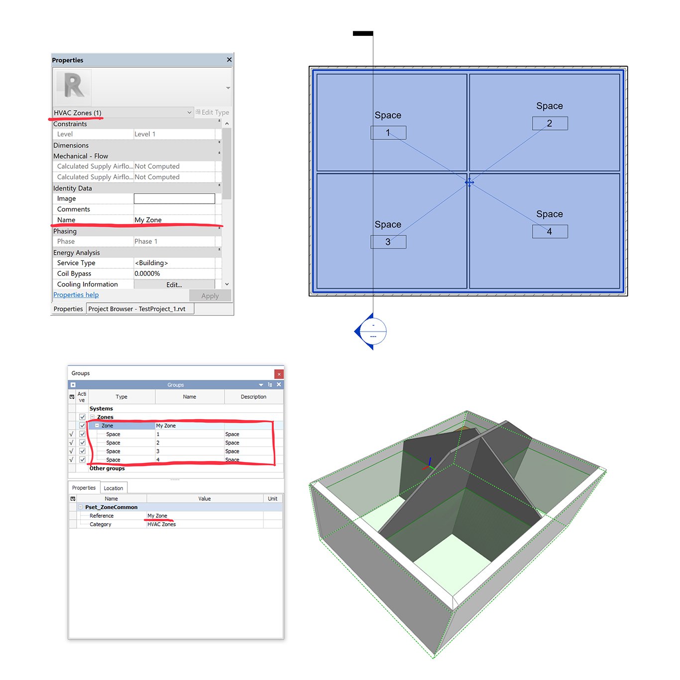 The exported IfcZones from the HVAC Zones